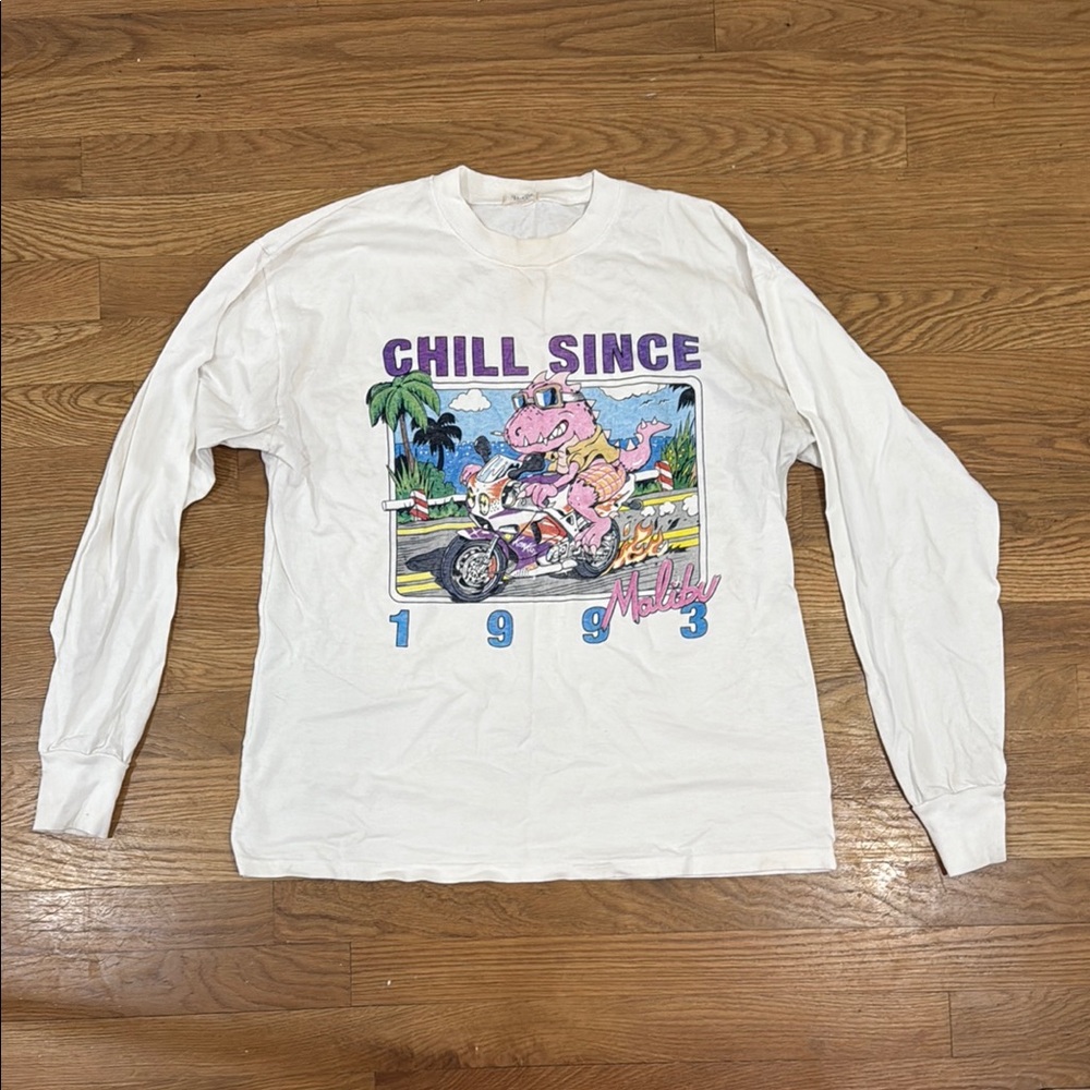 Brandy Melville White Graphic Long Sleeve Shirt